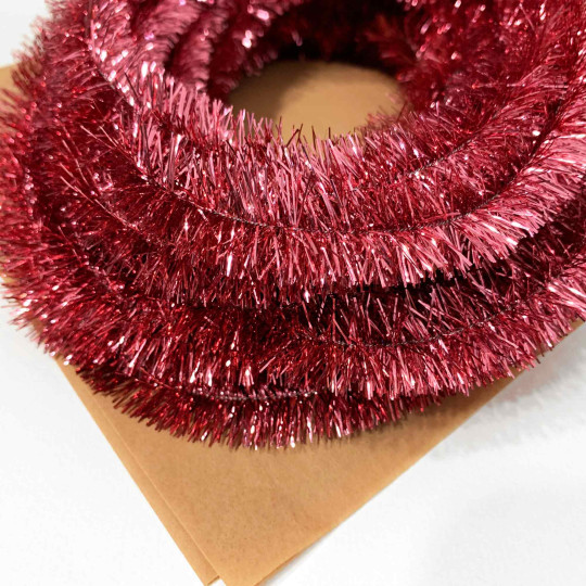 Rose Pink Metallic Wired Tinsel Trim or Garland ~ 7/8" wide ~ 10 meter length